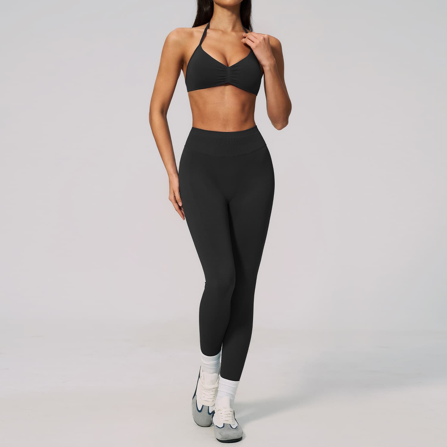 Womens Cross Back Sports Bra High Waist Leggings Two Piece Set