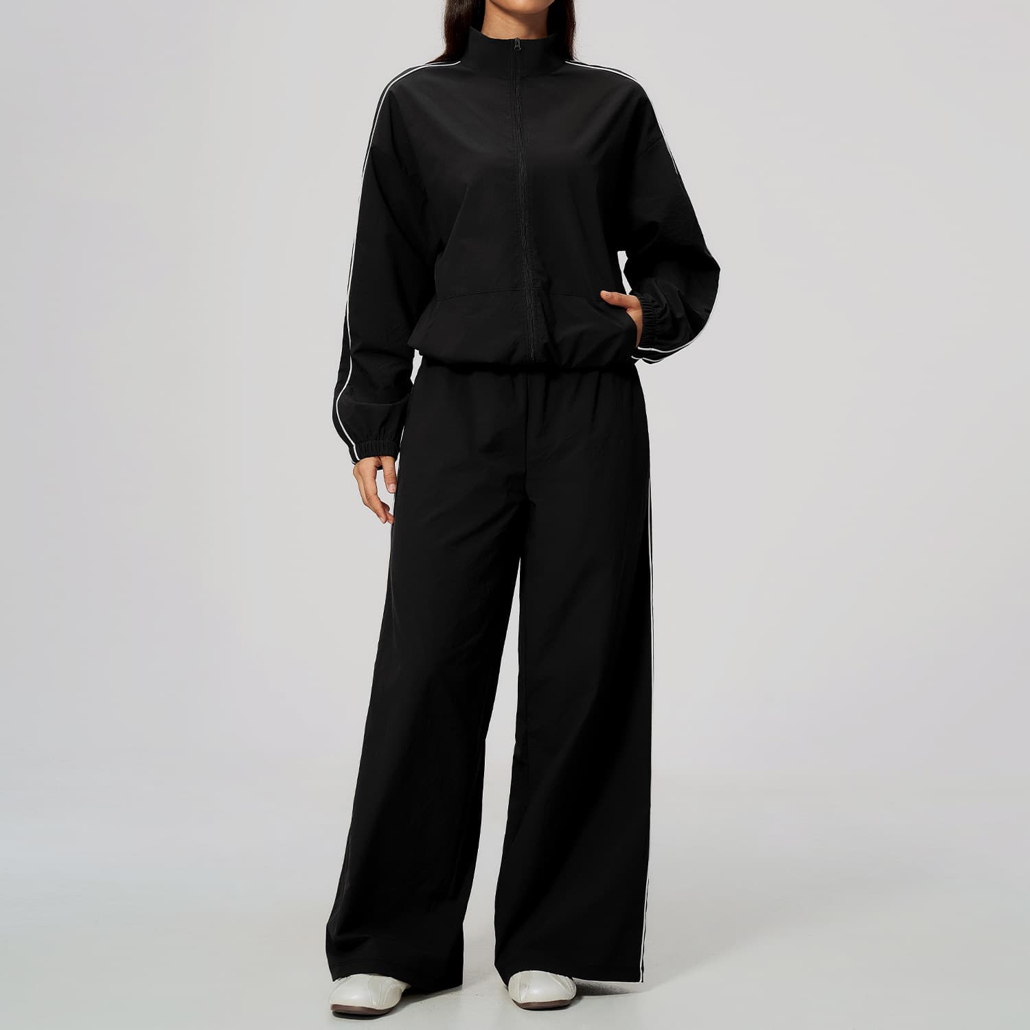 Womens Mock Neck Sweatshirt Wide Leg Pants Two Piece Activewear Set